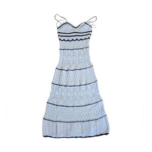 Zara White and Black Patterned Knitted Crochet Boho Style Midi Dress